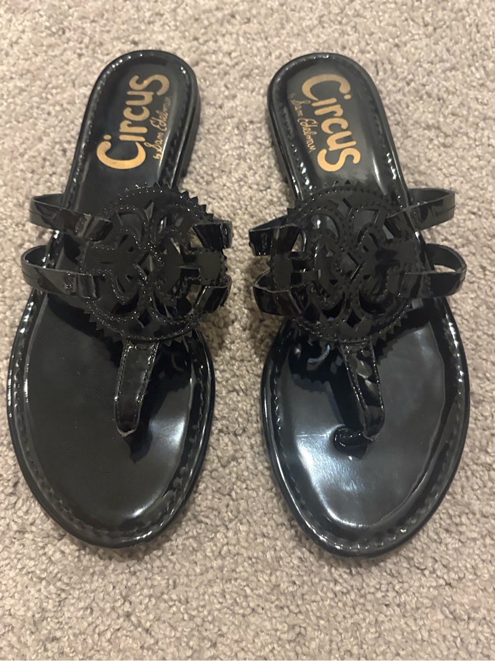 Sam Edelman Circus Black Patent Thong Sandals